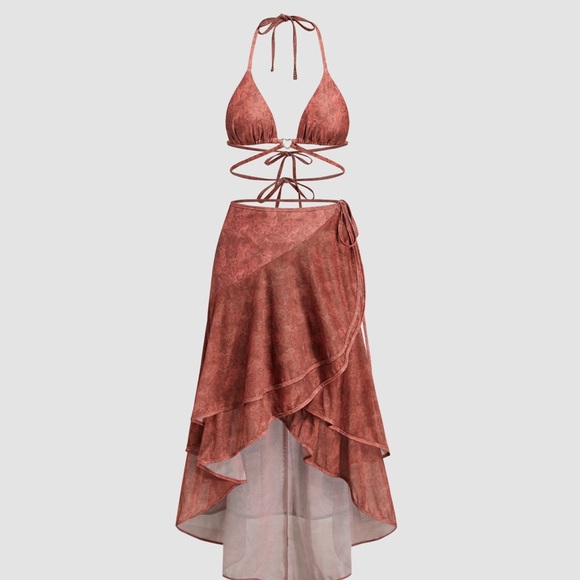 Cider Other - Cider burnt orange red  Bikini Set with skirt cover up NWOT